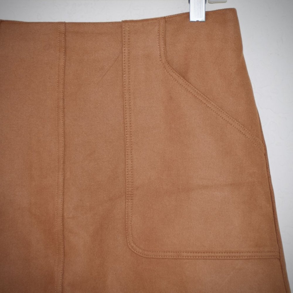 Zara Brown Retro Mini A-line Skirt M Front Pockets Concealed Back Zip Unlined - Picture 2 of 7